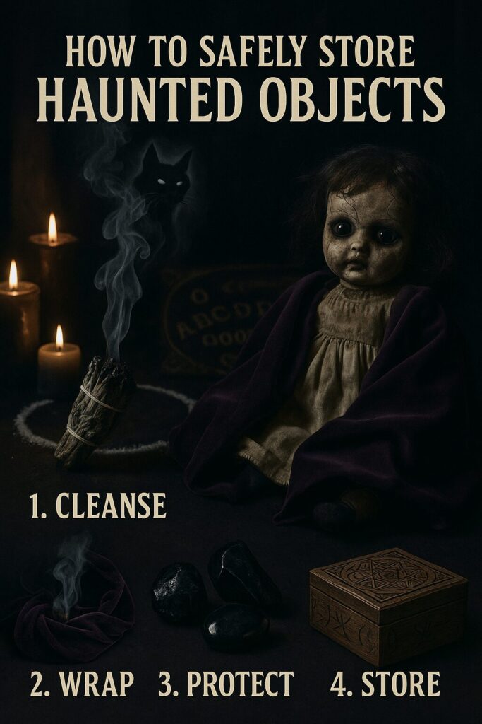 Guide on safely storing haunted objects, featuring tips and precautions for handling and preserving them.