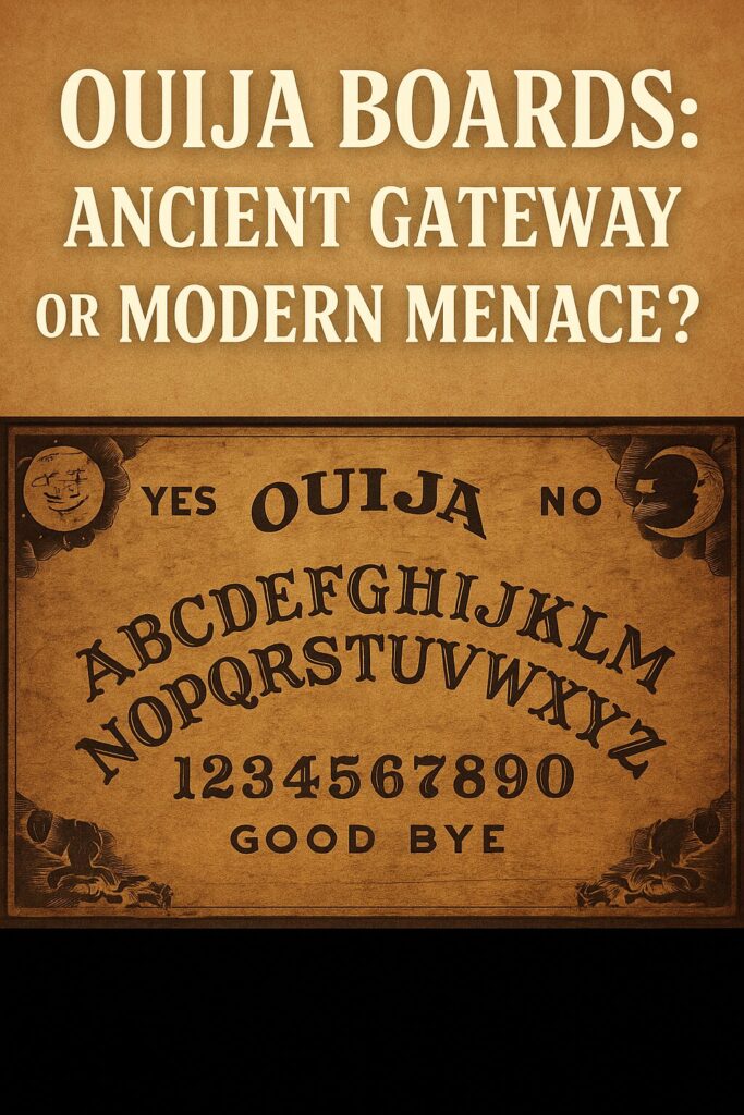 An image of a Ouija board with the words "The Hidden Truth Behind Ouija Boards: Were They Created to Unleash Paranormal Chaos?"