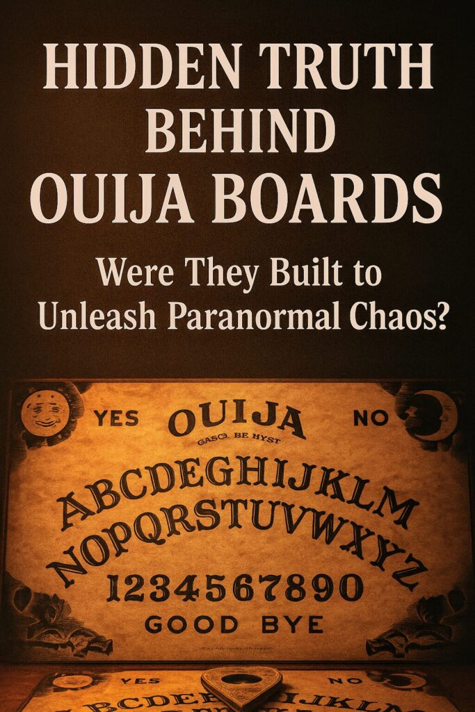 An image of a Ouija board with the words "The Hidden Truth Behind Ouija Boards: Were They Built to Unleash Paranormal Chaos?"